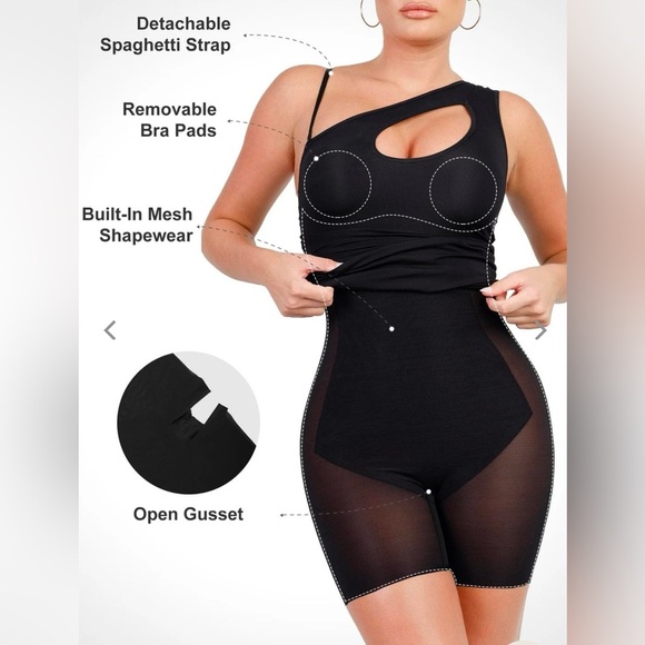 POPILUSH Shapewear One Shoulder Cutout Tummy Control Mini Dress - NWT - Picture 3 of 6